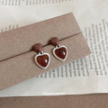 Brown And White Double Heart Drop Stud Earrings Fashion Earrings view 4
