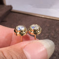 Gold Tone Round Bezel Set Clear Stone Stud Earrings Pair view 3