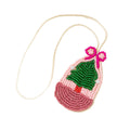 Beaded Pine Sprig Basket Charm Pendant with Bow and Cream Cord view 5