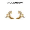 Gold Pavé Crescent Moon Star Stud and Clip-On Earrings view 1