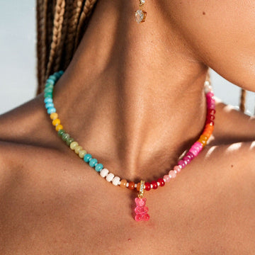 Gummy Bear Pendant Rondelle Bead Necklaces in Two Colors