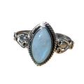Pink Or Aqua Marquise Cabochon Filigree Ring In Antiqued Silver Tone view 5