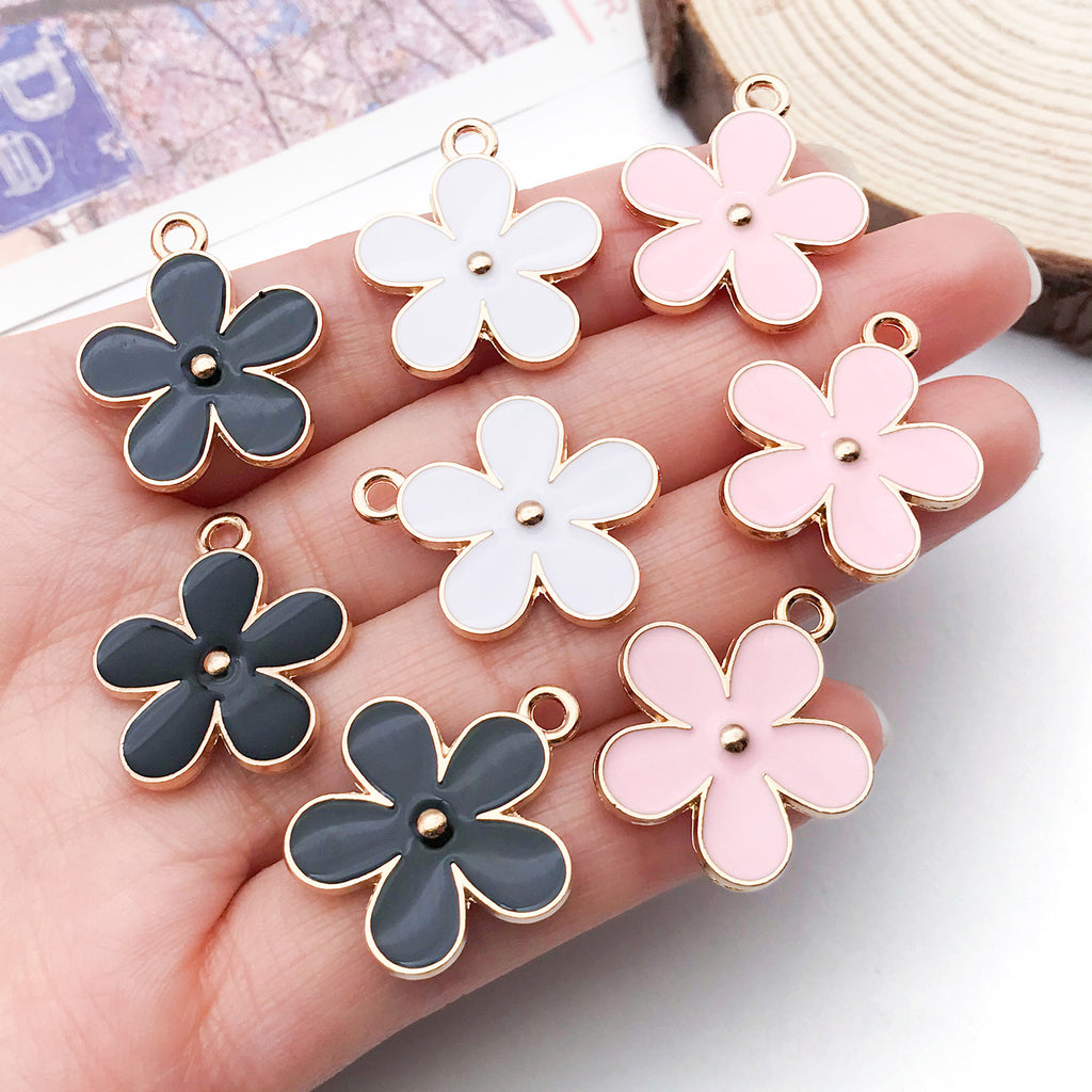 23x20mm Enamel Zinc Alloy Double Sided Flower Cherry Blossom Charm Pendant for DIY Bracelet Necklace