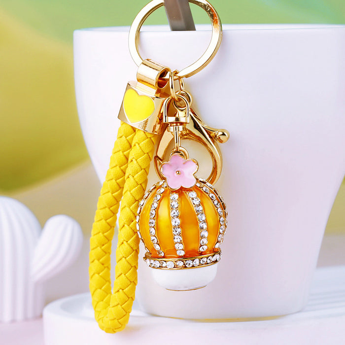 Jeweled Cactus Keychains in Yellow and Green with Braided Loops