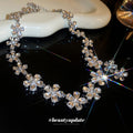 Silver Tone Clear Crystal Flower Necklace Or Stud Earrings view 2