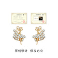Gold Pearl Ballet Girl Bow Figure Drop Stud Earrings view 3