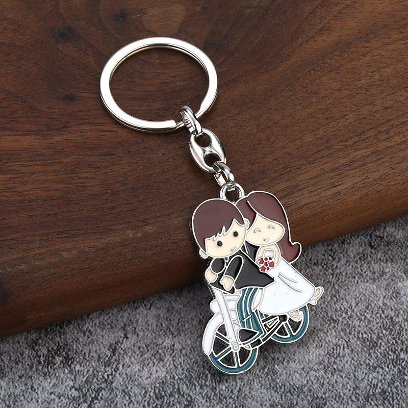 Bride and Groom Enamel Keychain, Cute Couple Metal Bag Charm