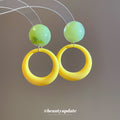Green Round Bead and Yellow Open Circle Drop Earrings view 2