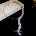 Silver Tone Crystal Collar Necklace With Long Center Tassel view 2