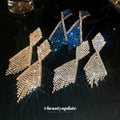Blue and Clear Crystal Bow Fringe Statement Drop Earrings view 2