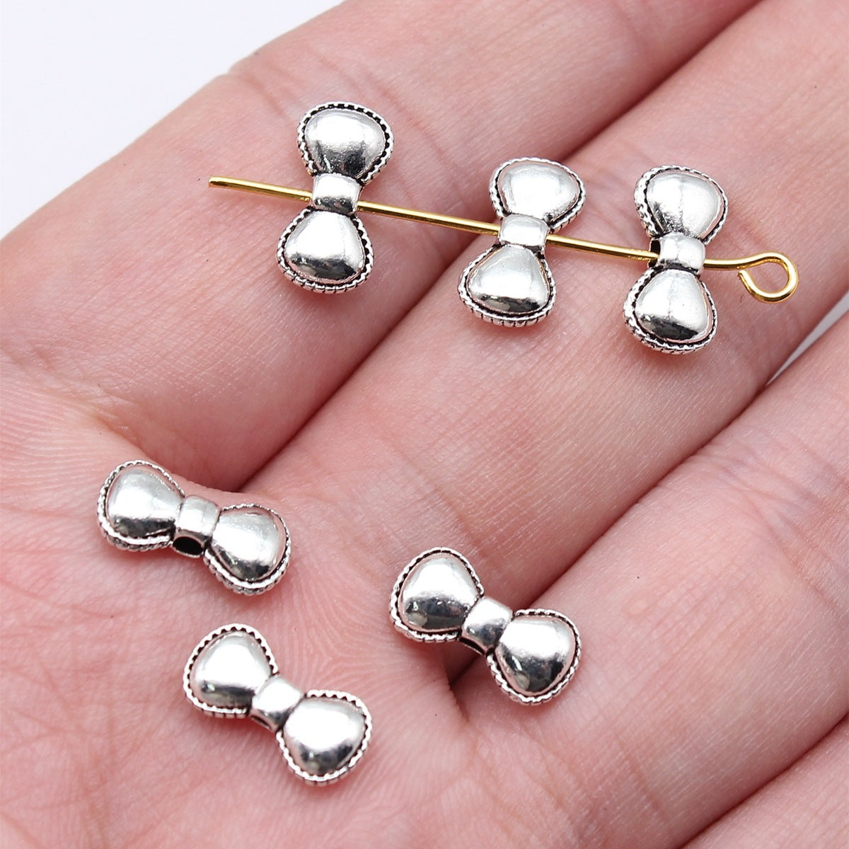 12x6mm 0.6g Antique Silver Zinc Alloy Bowknot Shape Small Hole Butterfly Beads for Bracelet Jewelry Making