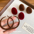 Flocked Oval Stud Earrings In Brown And Burgundy Matching Jewelry Pair view 1