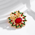 Red Gold Tone Reindeer Wreath Enamel Metal Brooch Pin view 5