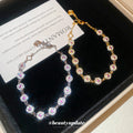 Round Halo Crystal Pink Center Link Bracelet Gold Silver view 4
