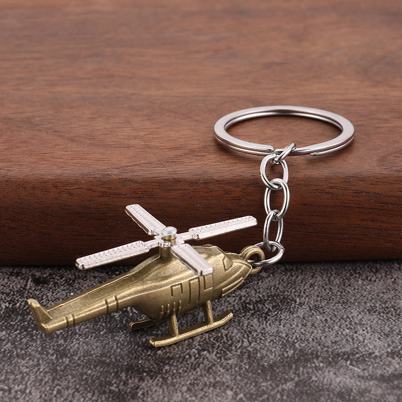 Vintage 3D Helicopter Alloy Keychain Bag Charm for Men