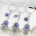 Silver Tone Rhinestone Hamsa Hand Blue Evil Eye Keychain view 2