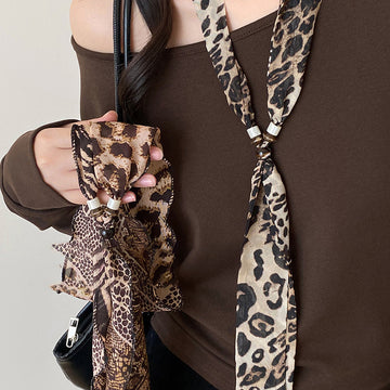 Brown Snakeskin Leopard and Paisley Print Scarf Necklace