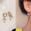 Silver Tone Cross and Star Crystal Drop Earrings Metal Tone Jewelry view 4