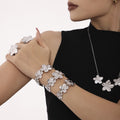 Textured Flower Necklace Cuff Bracelet Open Ring Gold Steel view 3