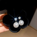 Clear Crystal Stud Earrings With White Pearl Drops view 6