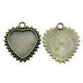Bow Border Heart Cabochon Pendant Tray in Antique Bronze Metal Finish view 2