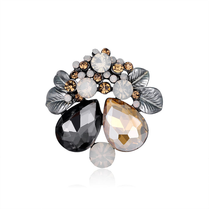 Gold Tone Silver Tone Flower Crystal Metal Brooch Pin 3.6 x 3.7 cm