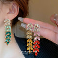 Green Ombre Crystal Leaf Cascade Drop Earrings Jewelry view 2