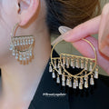 Crystal Trapezoid Fringe Open Hoop Stud Earrings Statement Pair view 1