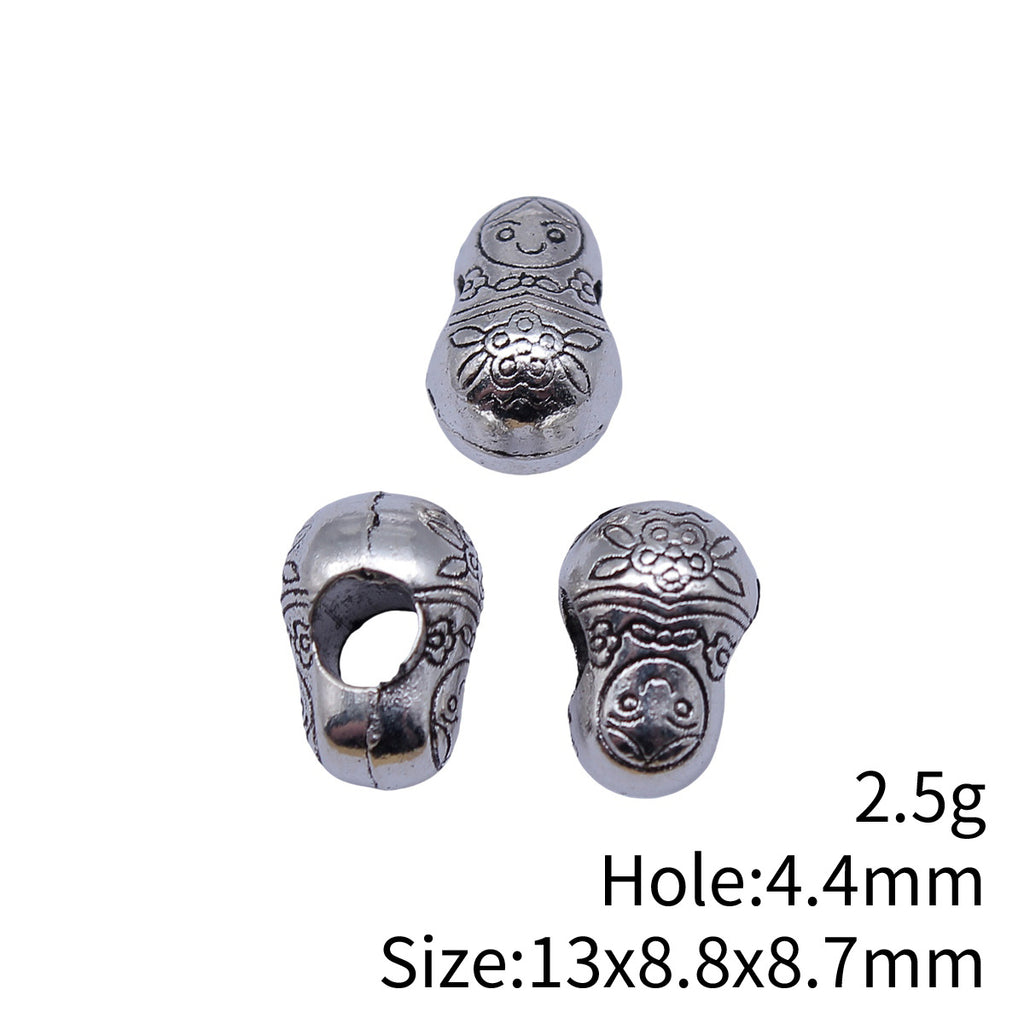 13x8.8x8.7mm 2.5g Multicolor Zinc Alloy Matryoshka Doll Large Hole Double Sided Beads for DIY Necklace Bracelet Making