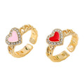 Gold Tone Crystal Heart Adjustable Open Rings in Red and Pink view 5