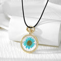 Gold Tone Round Pressed Flower Pendant Necklaces in Six Designs view 3