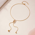 Oval Zircon Slider Y-Necklace Ball Tips Gold Steel Snake Chain view 3