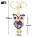 Heart Gem Owl Keychain Rhinestone Eyes Gold Clasp Six Colors view 3