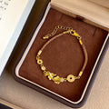 Gold Carp Coin Charm Bracelet Brown Braided Cord Adjustable view 1