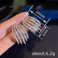 Silver Tone Layered Curve Crystal Stud Earrings Fashion Jewelry view 4