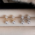 Silver Tone Star and Pearl Stud Earrings Decorative Jewelry Pair view 3
