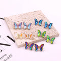 Gold Tone Faceted Crystal Butterfly Stud Earrings in Five Colors view 1