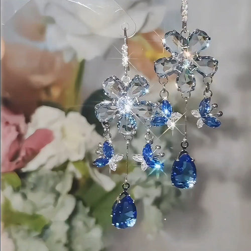 蓝色花朵水滴流苏耳钩，display view