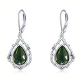 Silver Green Teardrop Floral Branch Leverback Drop Earrings view 1