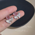 Pave Bow Light Purple Heart Crystal Stud Earrings Matching Pair view 2