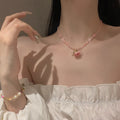 Pink Beaded Necklace With Preserved Rose Pendant Statement Jewelry view 4