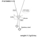 Angel Wing Heart Zircon Lariat Necklace Gold Steel view 6