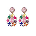 Multicolor Crystal Flower Drop Earrings And Wide Bracelet view 5