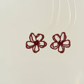 Burgundy Cord Outline Flower Stud Earrings Fashion Jewelry view 3