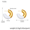 Gold Two-Tone Enamel C-Shape Chunky Stud Earrings Pair view 8