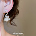 Pink Flower and Cream Gourd Dangle Earrings in Gold Tone view 3