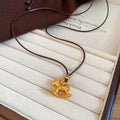 Gold Horse and Brown Round Stone Pendant Cord Necklaces view 6