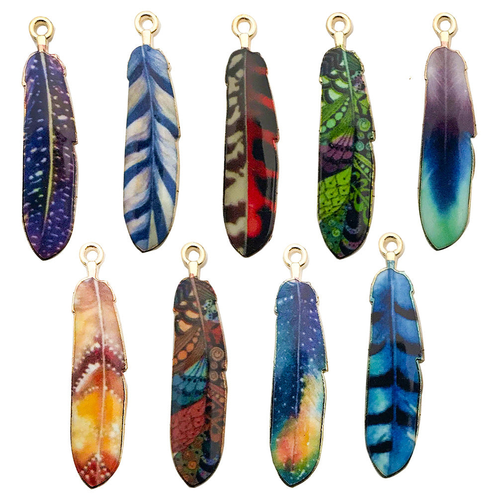 Printed Enamel Zinc Alloy Color Feather Charm Pendant for DIY Earring Keychain Jewelry