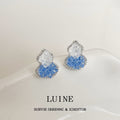 Blue Clear Glass Crystal Gourd Stud Earrings Pavé Halo view 4