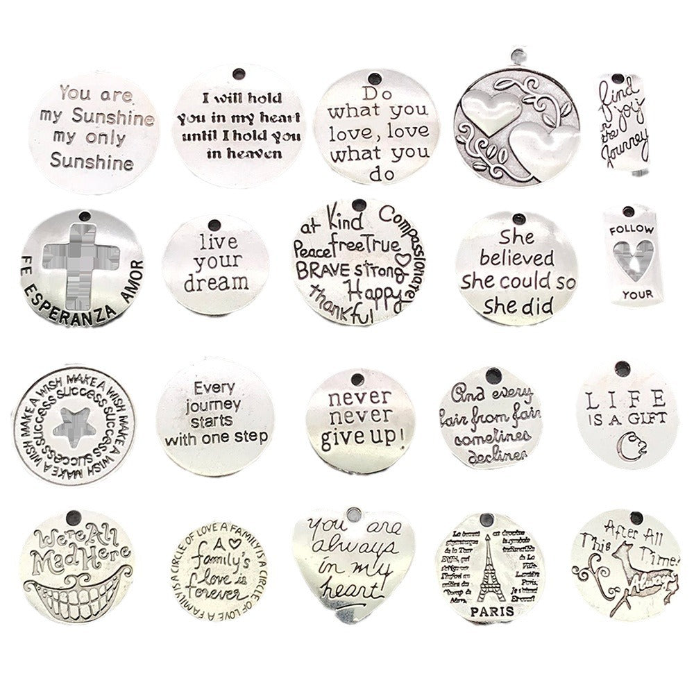 Iron Inspirational Letter Tag Charm Pendants for DIY Bracelet Necklace Keychain Jewelry